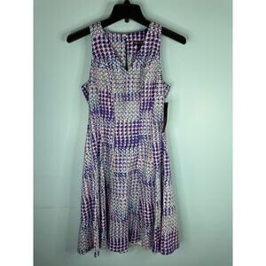 Maggy London sleeveless V-neck A-line dress multi-colored geometric pattern 0P